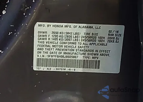 2018 Honda Pilot Elite from USA, damaged, VIN 5FNYF6H06JB025867